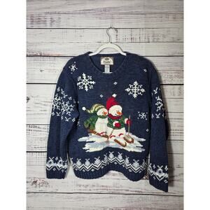 Vintage Tiara International Snowman Ski Christmas Sweater XL 2003
